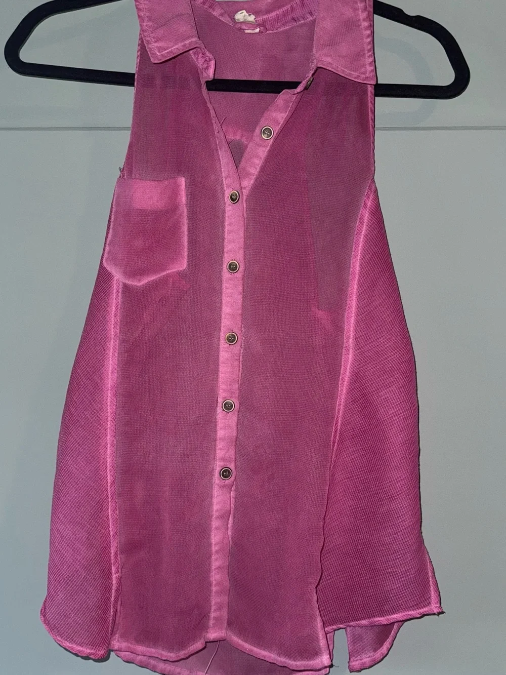 Free People Sleeveless Button Front Sheer Pink Tank Top Blouse - Picture 1 of 4